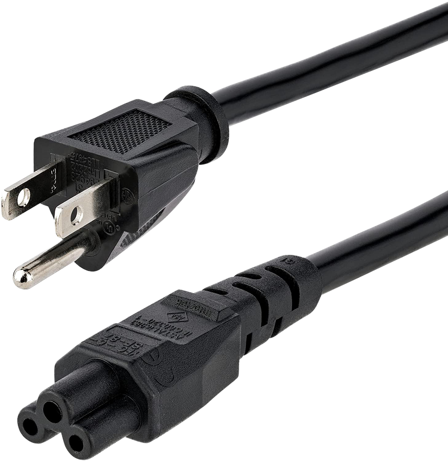Laptop Power Cord, NEMA 1-15P to C5 (Mickey Mouse), 10A 125V, 18AWG Laptop Replacement Cord